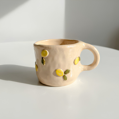 Handmade Ceramic Lemon Mug – Aesthetic Wavy Clay Coffee & Tea Cup • HX51