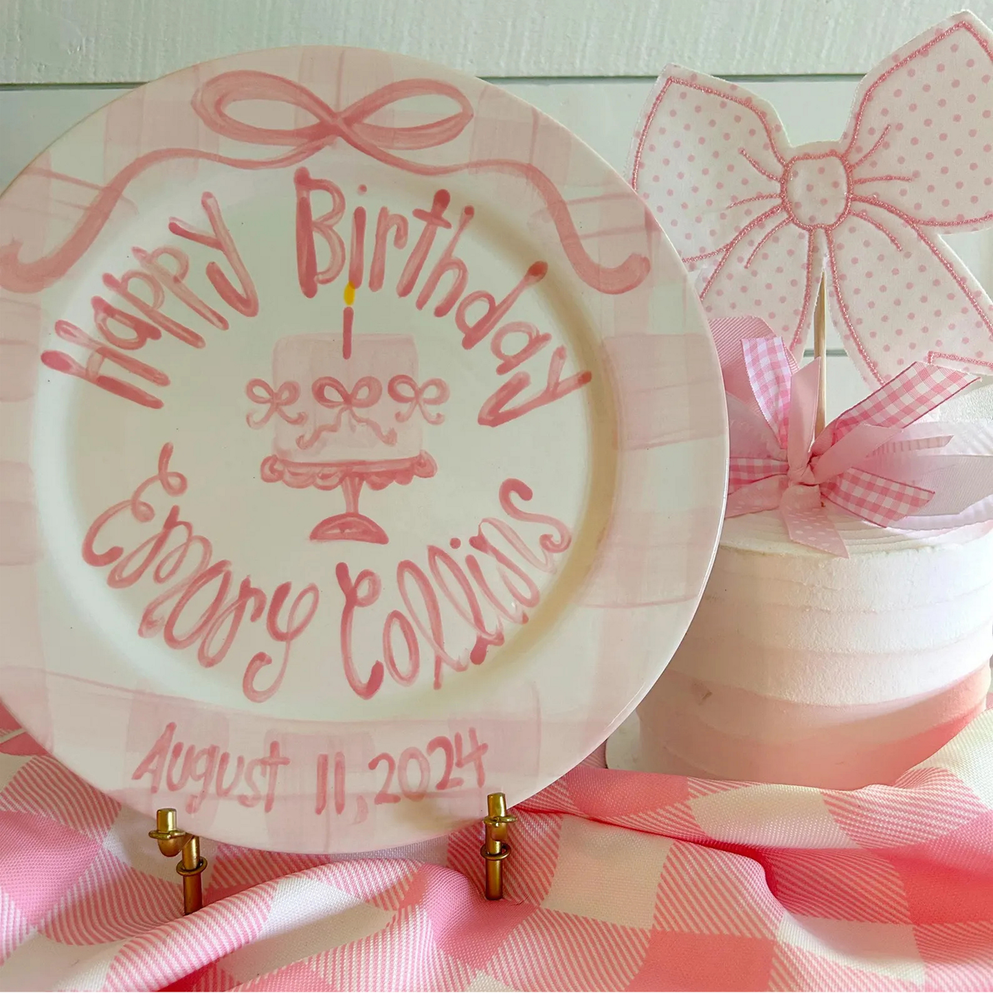 Personalized Handcrafted Ceramic Plate: Heirloom Bows & Pedestal Cake | BHL005