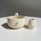 Handcrafted Sporty Cat Ceramic Matcha Bowl and Whisk Holder Set • HX29