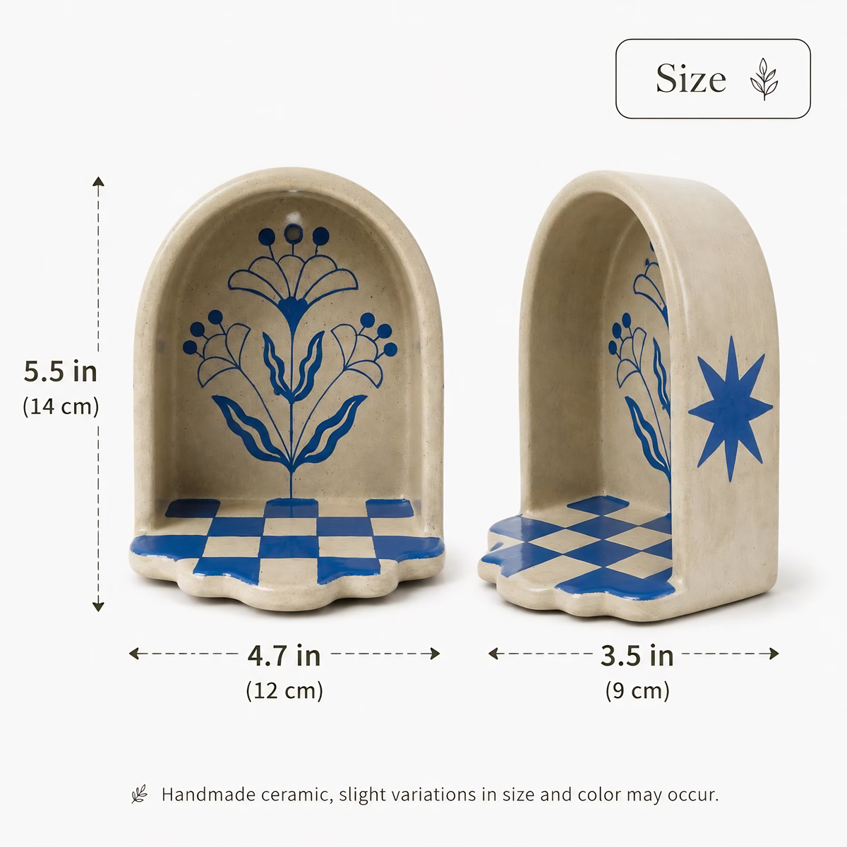 Handmade Ceramic Wall Niche Candle Holder, Blue Floral Pottery Wall Decor, Unique Housewarming Gift | LA143