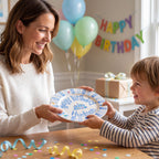 Personalized Birthday Plate – Blue Striped Cake & Sprinkles Design | B009