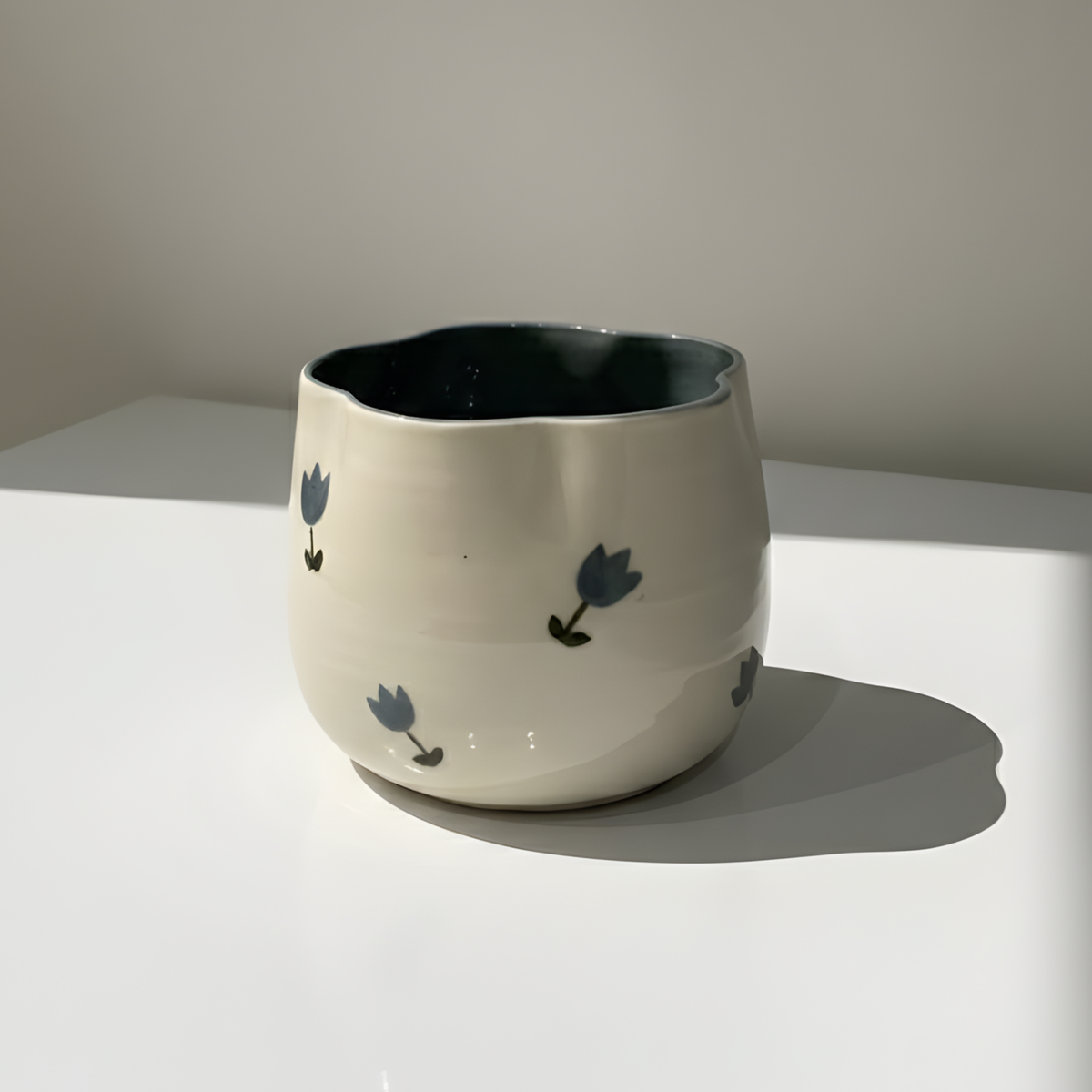 Handcrafted Blue Tulip Ceramic Matcha Set with Cup • HX49