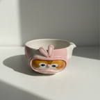 Kawaii Handcrafted Ceramic Pilot Squirrel Matcha Bowl and Whisk Holder Set – Pink Checkerboard Edition • HX28