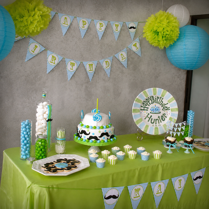 Personalized Green Blue Birthday Plate, Custom Ceramic Birthday Dish, Striped Cake Plate, Boys Birthday Tradition Heirloom Keepsake | B002