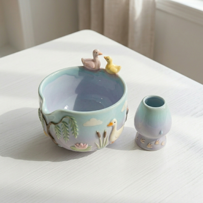 Ombré Goose Silly Matcha Bowl | Handmade Ceramic Chawan | LA020