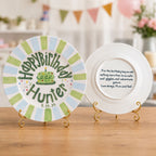 Personalized Green Blue Birthday Plate, Custom Ceramic Birthday Dish, Striped Cake Plate, Boys Birthday Tradition Heirloom Keepsake | B021