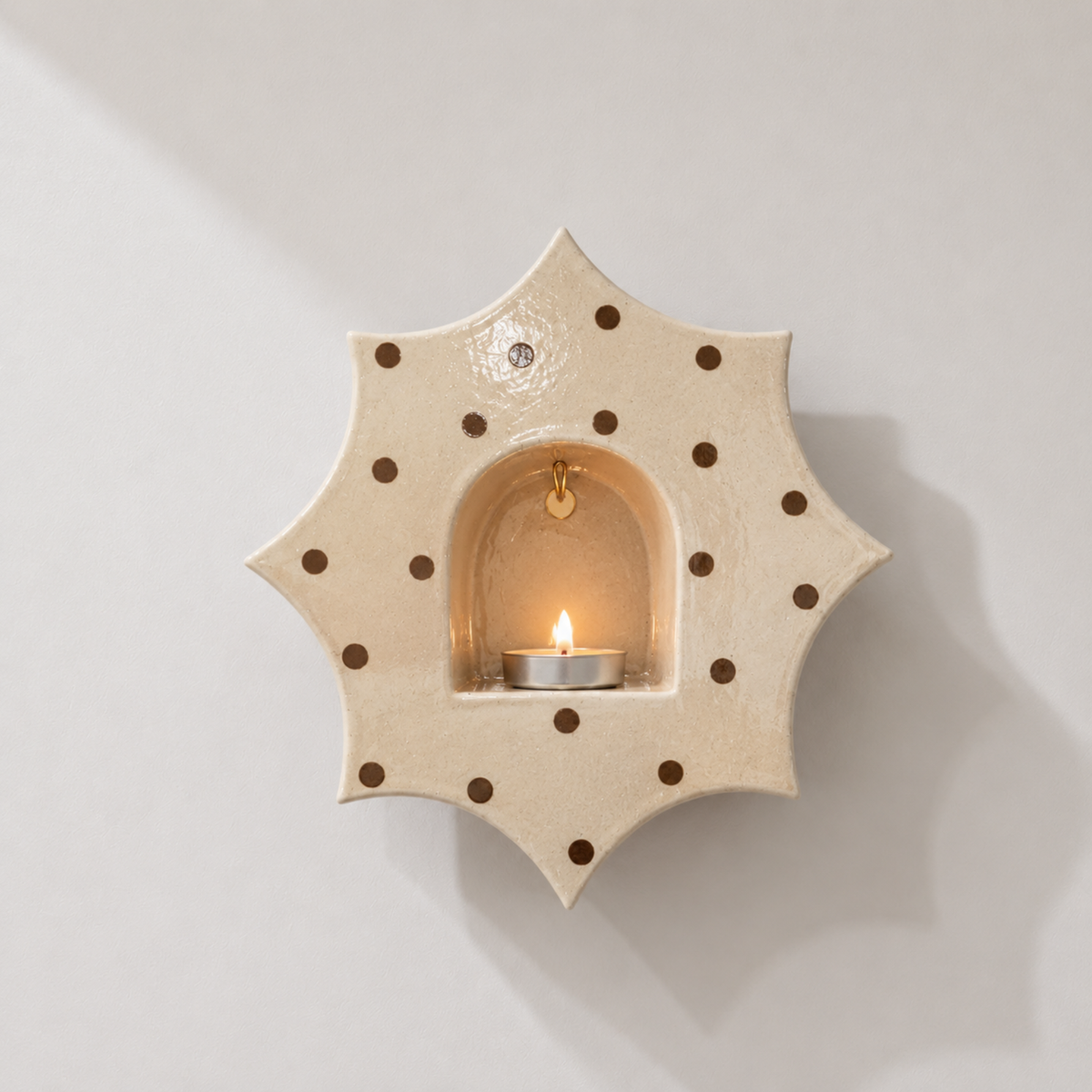 Polka Dots Ceramic Candle Holder, Handmade Wall Sconce, Celestial Home Decor, Coastal Wall Accent, Boho Decor | LA114