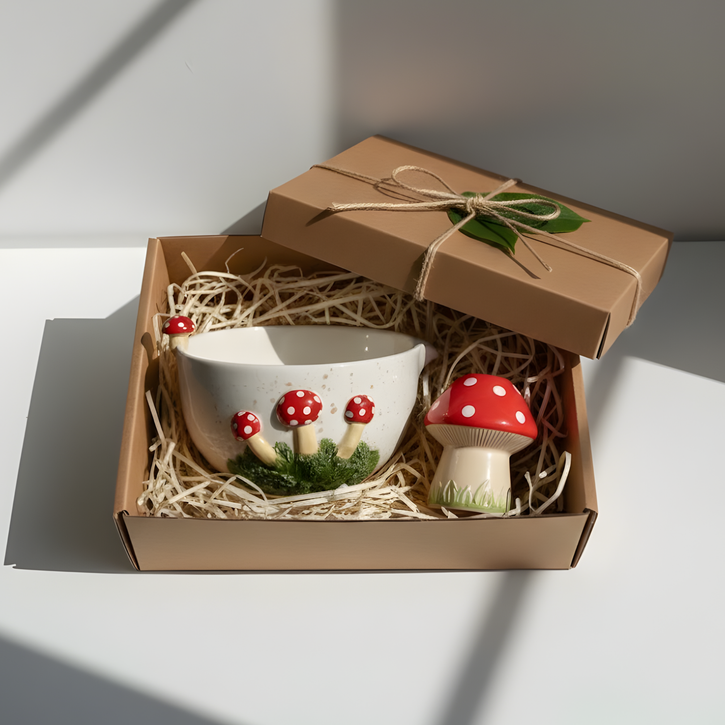 Handcrafted Mushroom Garden Ceramic Matcha Bowl and Whisk Holder Set • HX42