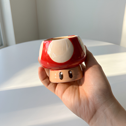 Handcrafted Mario World 3D Ceramic Matcha Bowl, Travel Mug & Super Mushroom Whisk Holder Set • HX20