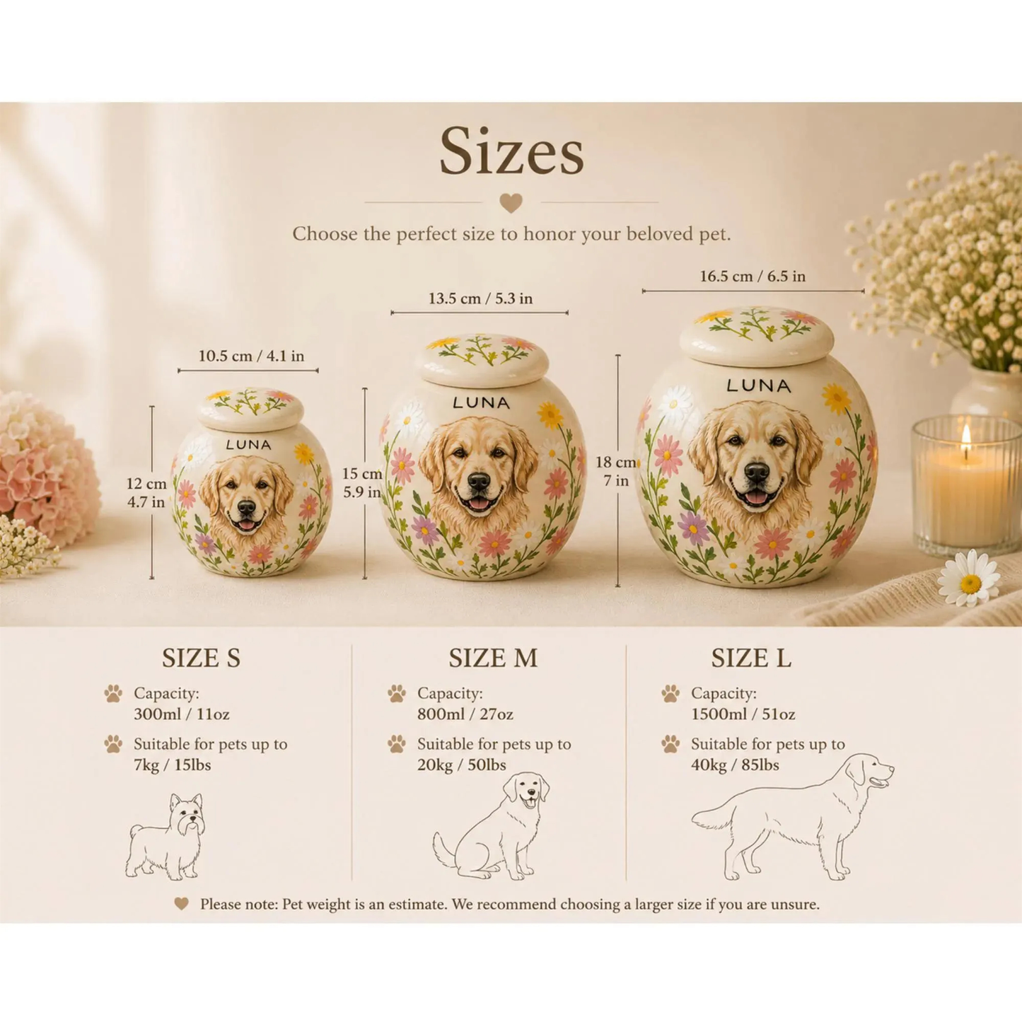 Hand-Painted Pet Portraint Urn | Personalized Ceramic Keepsake | LA200
