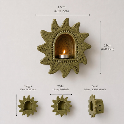 Handmade Ceramic Sun Wall Candle Holder, Green Speckled Sconce, Cozy Cottagecore Decor | LA113 (Copy)