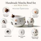 Cute 3D Chicken & Fried Egg Ceramic Matcha Bowl and Whisk Holder Set • HX02