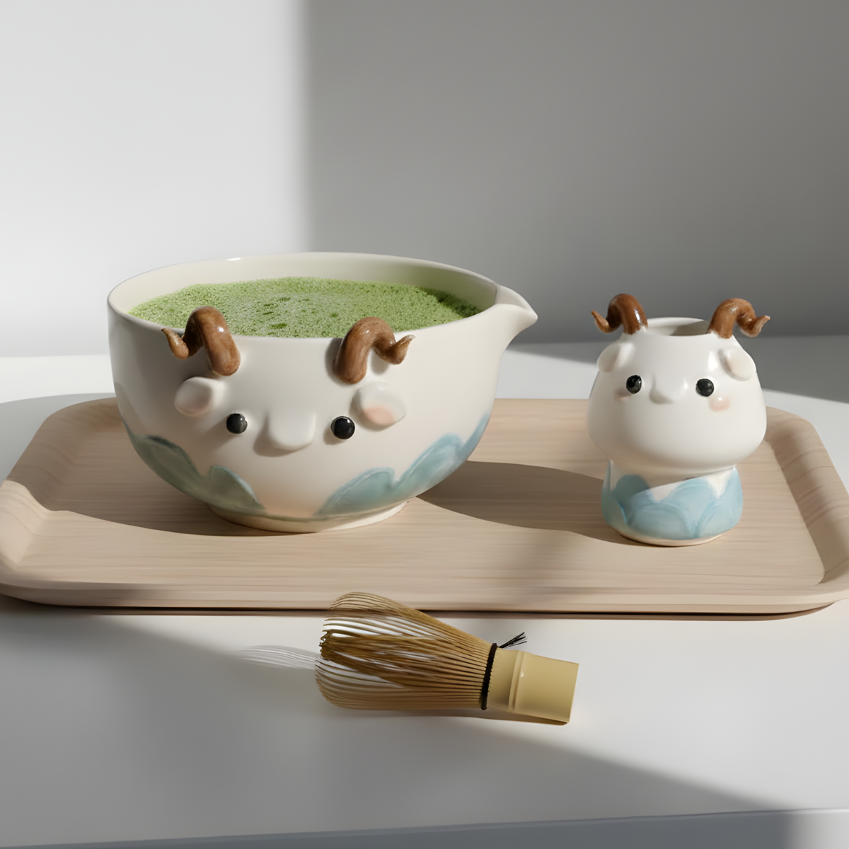 Handcrafted 3D Baby Dragon Ceramic Matcha Bowl with Spout • HX18