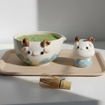 Handcrafted 3D Baby Dragon Ceramic Matcha Bowl with Spout • HX18