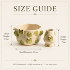 Handmade Cute Frog Ceramic Matcha Bowl Set | Kawaii Lily Pad Spouted Chawan & Whisk Holder • HX55