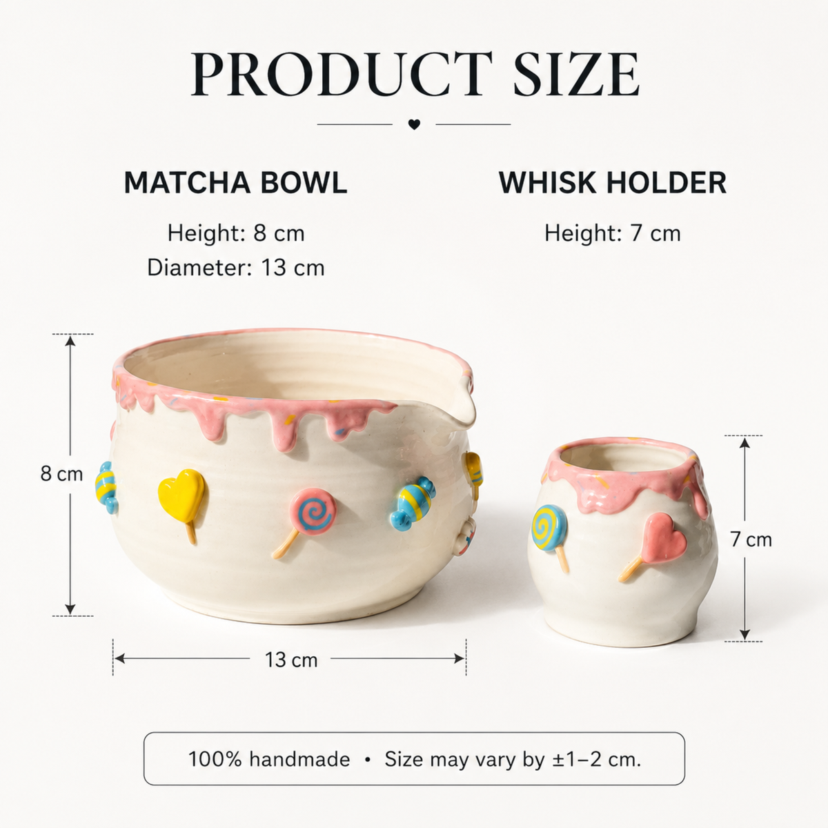 Handcrafted Sweet Candy Ceramic Matcha Bowl and Whisk Holder Set • HX25