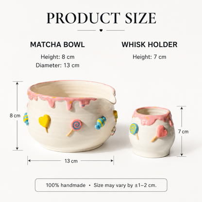 Handcrafted Sweet Candy Ceramic Matcha Bowl and Whisk Holder Set • HX25