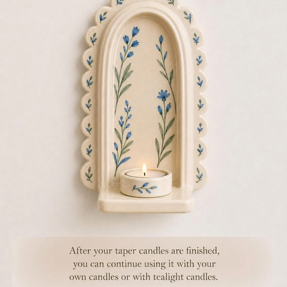 Wall Candle Holder, Handmade Ceramic Sconce, Floral Taper Candle Holder, Cottagecore Wall Decor | LA116