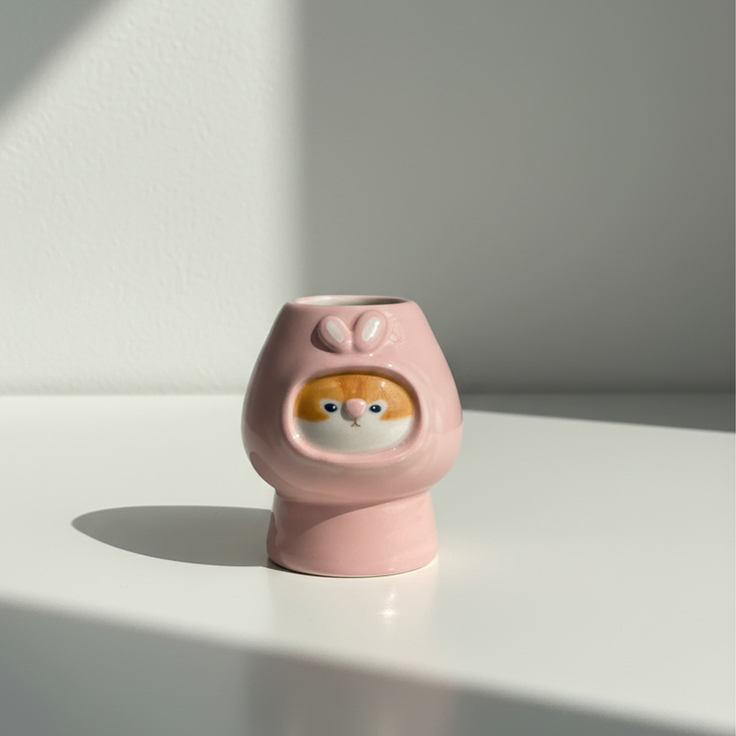 Kawaii Handcrafted Ceramic Pilot Squirrel Matcha Bowl and Whisk Holder Set – Pink Checkerboard Edition • HX28