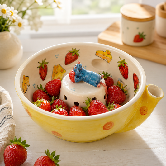 Handmade Ceramic Berry Bowl, Strawberry Colander, Fruit Washing Bowl with Drainer, Cottagecore Kitchen Gift | LA104