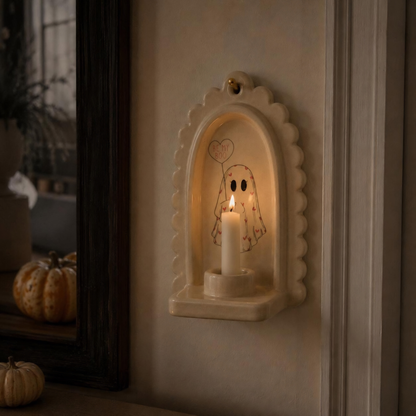Halloween Wall Decor, Ghost Candle Holder, Handmade Ceramic Wall Sconce, Taper Candle Holder, Cute Spooky Home Decor | LA139