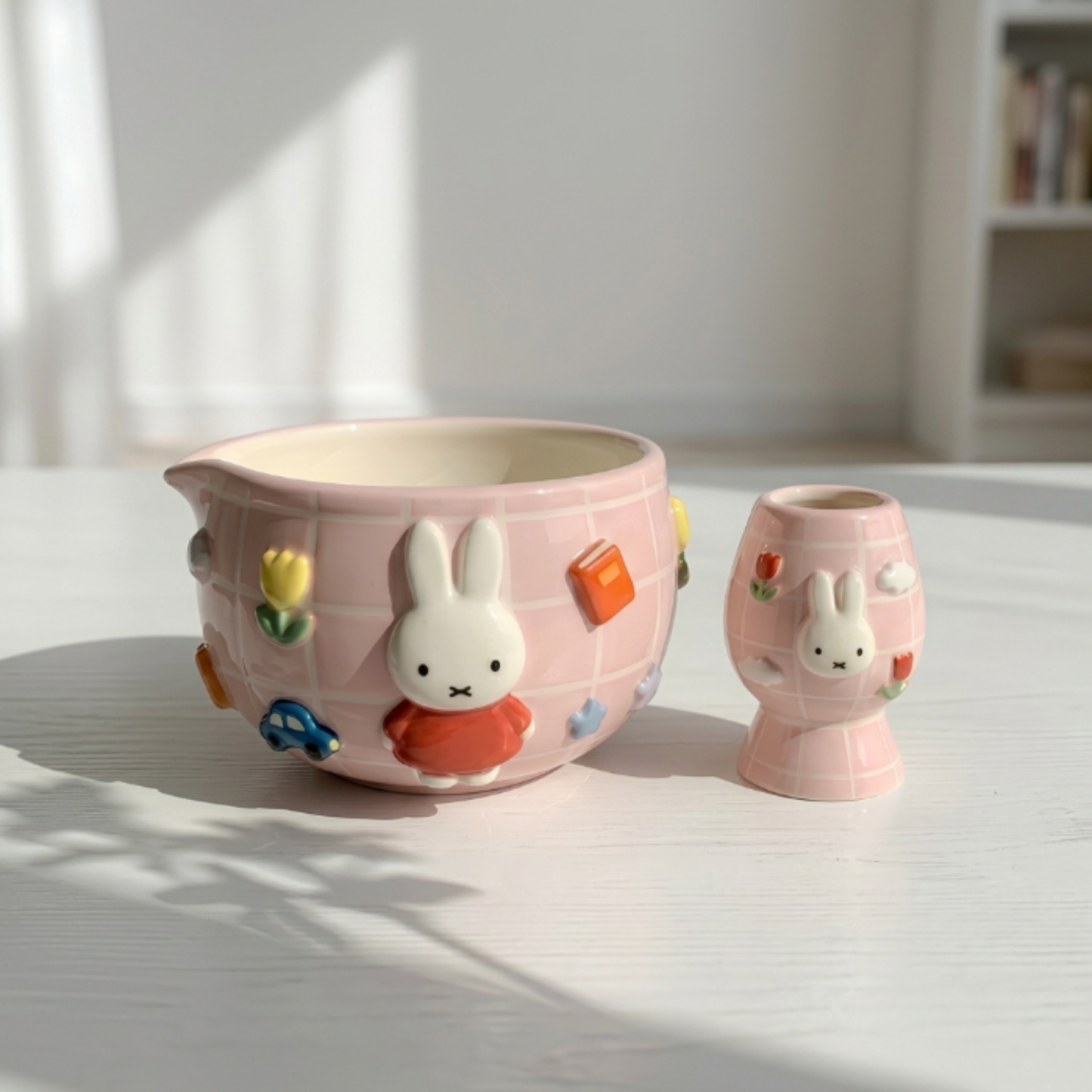 Checkered Miffy Matcha Bowl | Handmade Ceramic Chawan | LA024