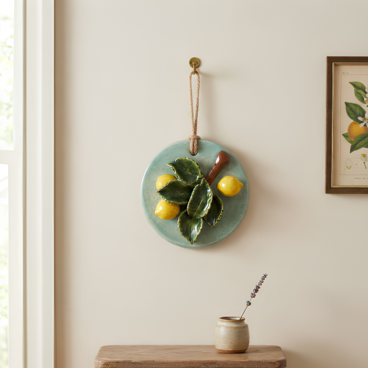 3D Ceramic Lemon Tree Wall Hanging Plaque, Handmade Mediterranean Kitchen Wall Decor • HX47