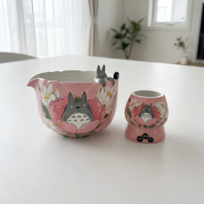 Pink Totoro Matcha Bowl | Handmade Ceramic Chawan | LA015