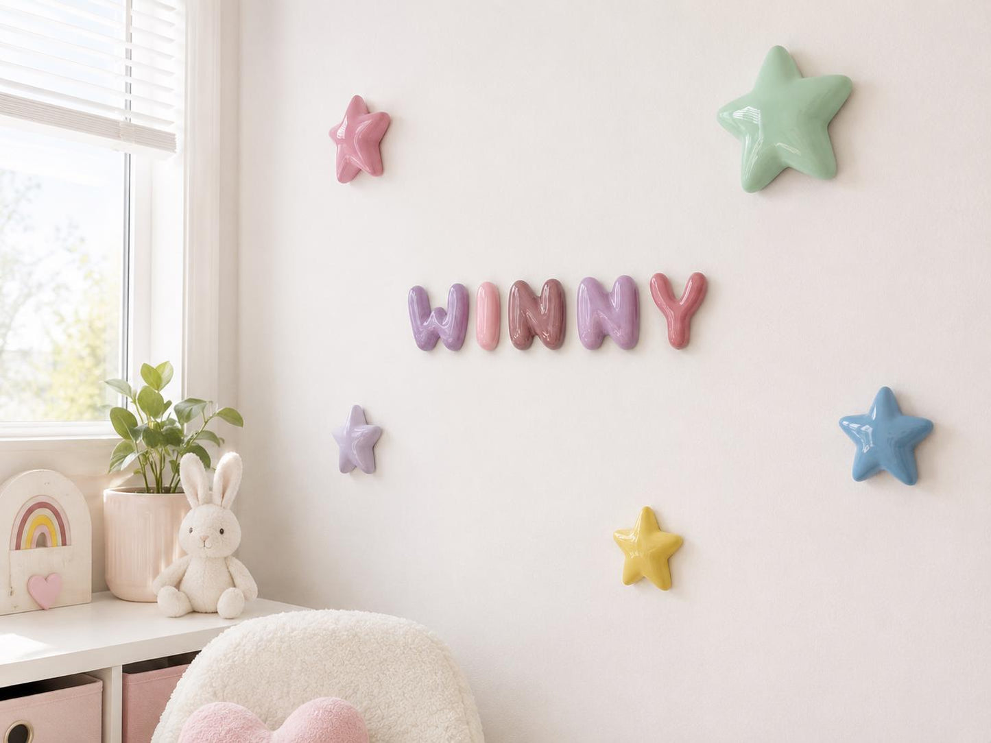 Handmade Ceramic Bubble Stars – Glossy Pastel Nursery Wall Art
