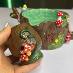 Handmade Ancient Tree Stump Ceramic Matcha Set • Forest Mushroom Chawan Bowl & Whisk Holder • HX52