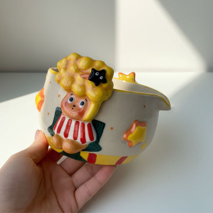 Twinkle Popcorn Movie Night 3D Handcrafted Ceramic Matcha Bowl and Whisk Holder Set • HX09
