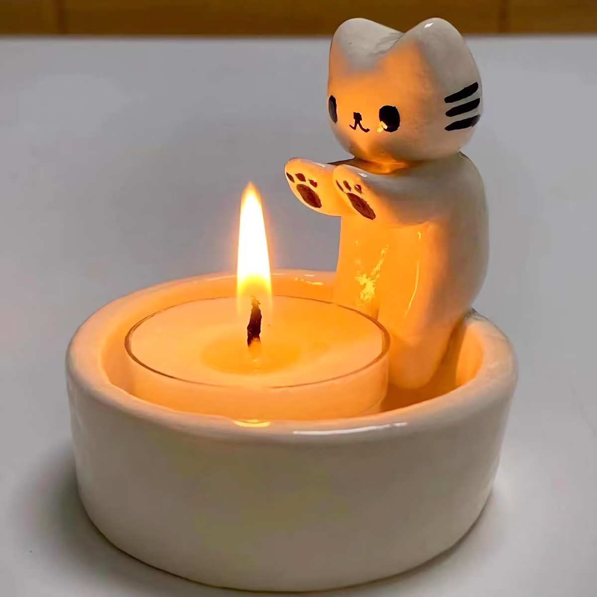 Cat-Shaped Ceramic Tealight Warmer, Heat-Resistant Aromatherapy Lamp for Home Fragrance and Décor | Ceramic Wall Candle Holder | LA120