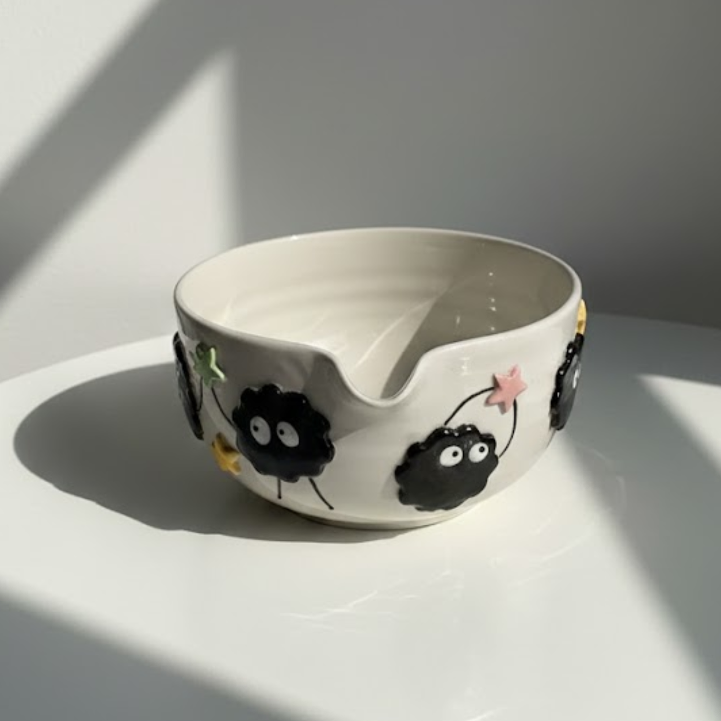 Spirited Away Susuwatari 3D Handcrafted Ceramic Matcha Bowl and Soot Sprite Whisk Holder Set • HX15