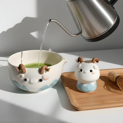 Handcrafted 3D Baby Dragon Ceramic Matcha Bowl with Spout • HX18