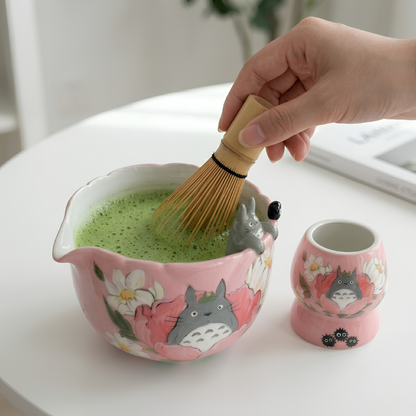 Pink Totoro Matcha Bowl | Handmade Ceramic Chawan | LA015
