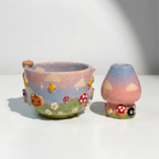 Fairytale Dream Mushroom & Whisk Holder 3D Handcrafted Ceramic Matcha Bowl Set • HX30