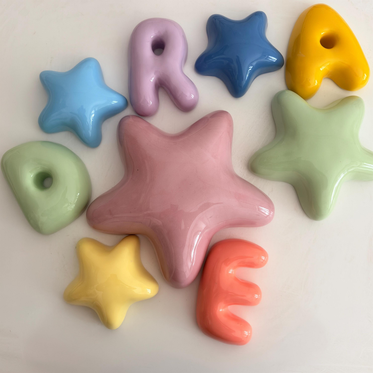 Handmade Ceramic Bubble Stars – Glossy Pastel Nursery Wall Art | LA001