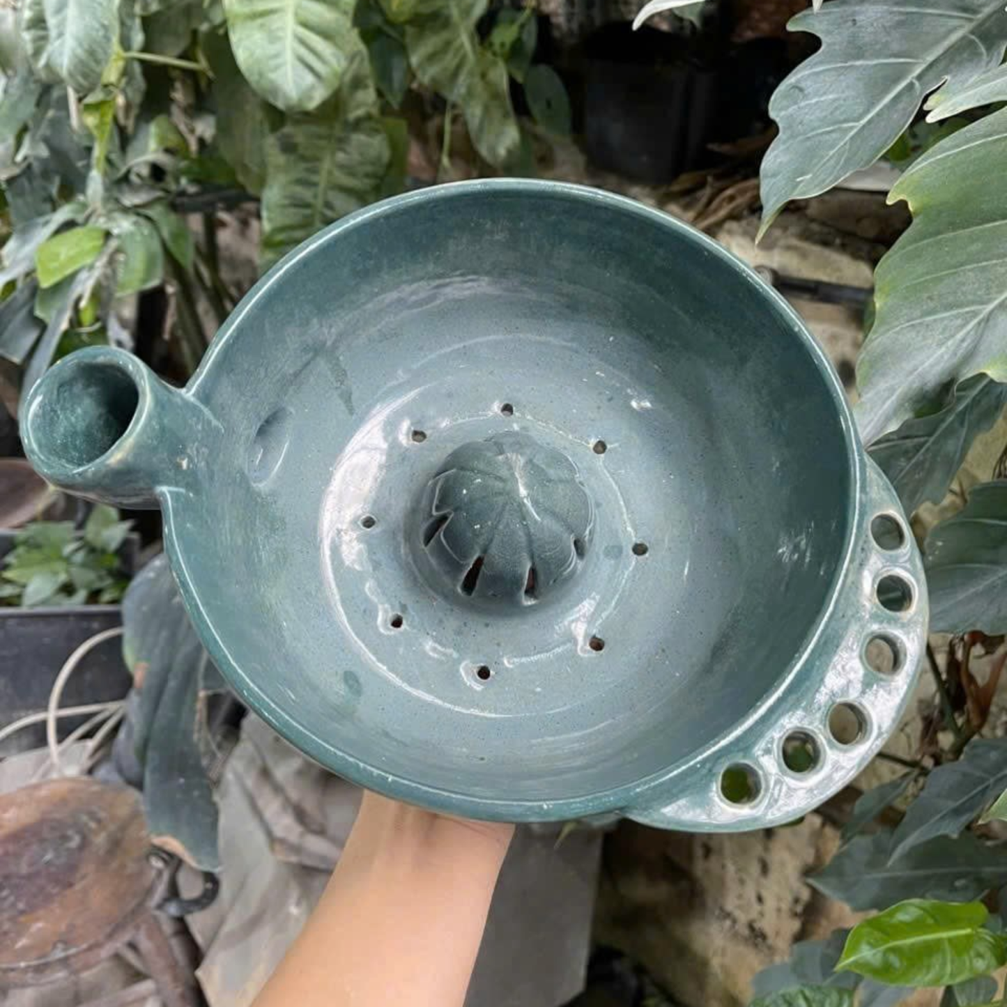 Handcrafted Ceramic Berry Colander Bowl, Ceramic Fruit Strainer with Handle • HX41