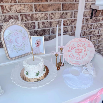 Personalized Handcrafted Ceramic Plate: Heirloom Bows & Pedestal Cake | BHL005