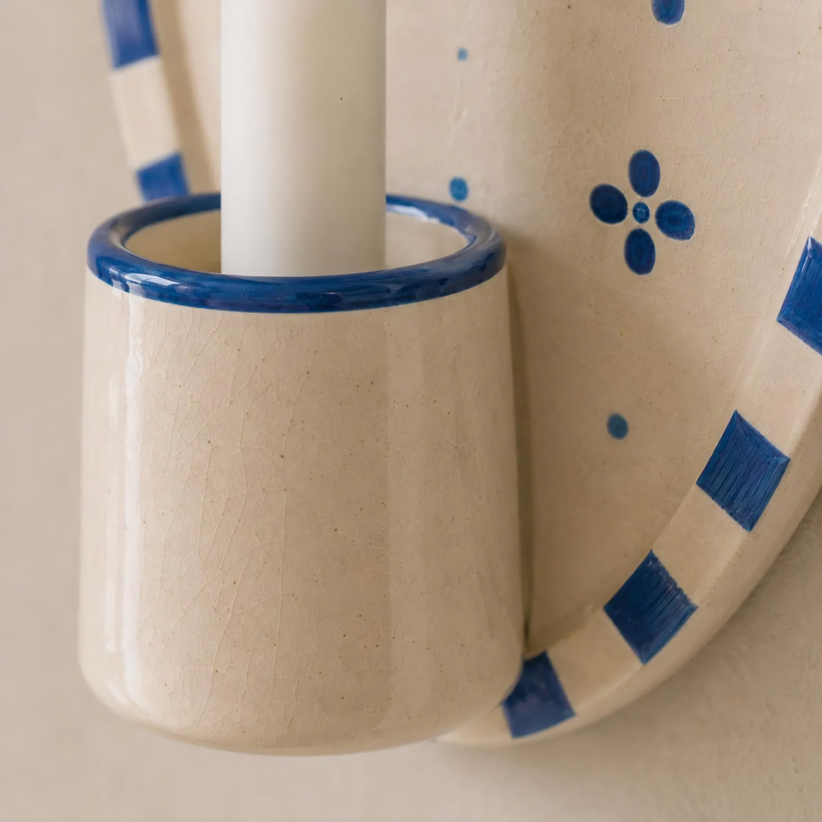 Blue Floral Wall Candle Holder, Handmade Ceramic Wall Sconce, Mediterranean Decor, Cottagecore Wall Decor, Housewarming Gift | LA124