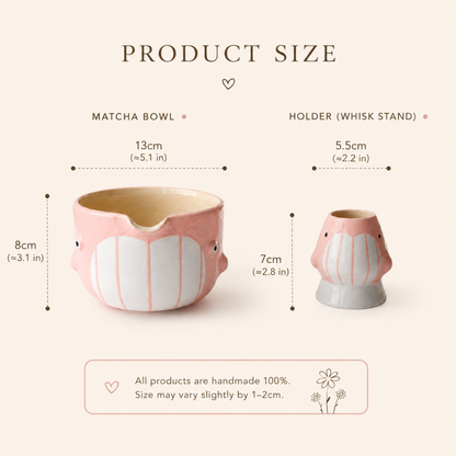 Cute Pink Dolphin Ceramic Matcha Bowl and Whisk Holder Set – Handcrafted Pastel Matchawan • HX13