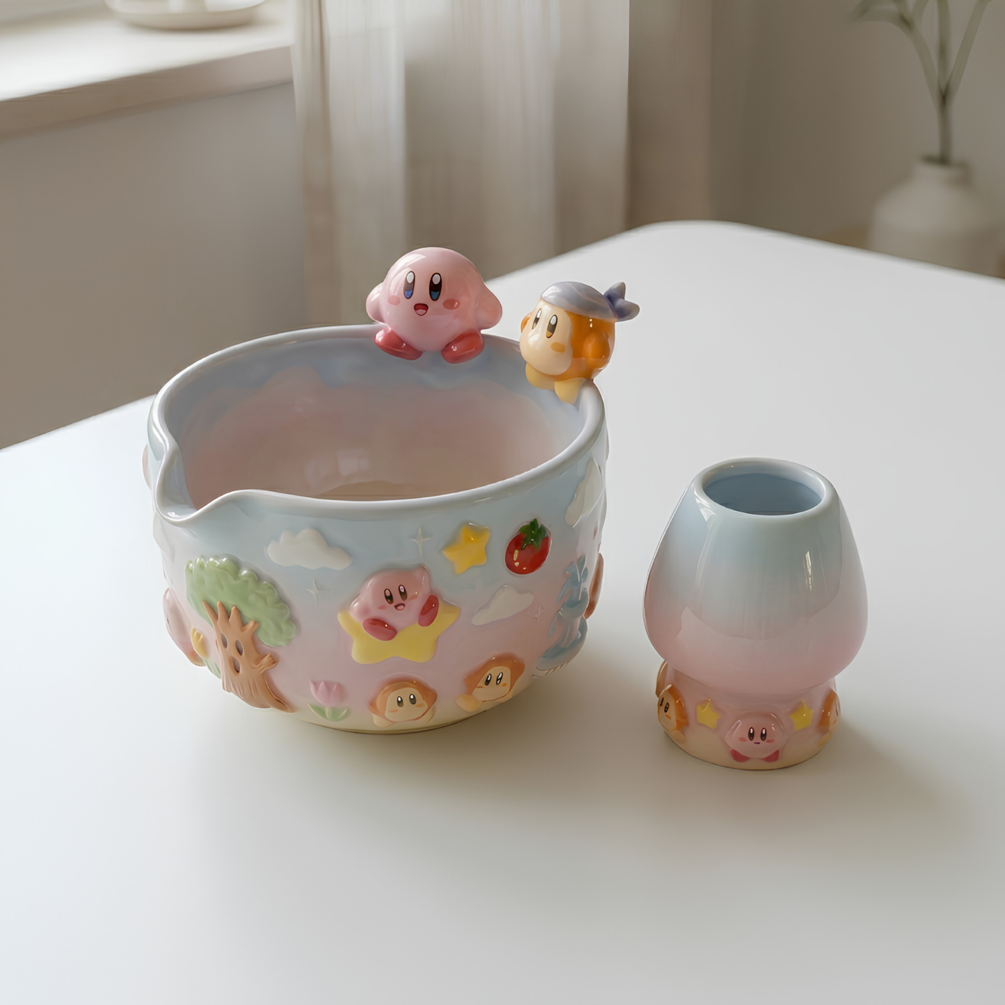 Ombre Kirby and Waddle Dee Matcha Bowl | Handmade Ceramic Chawan | LA018