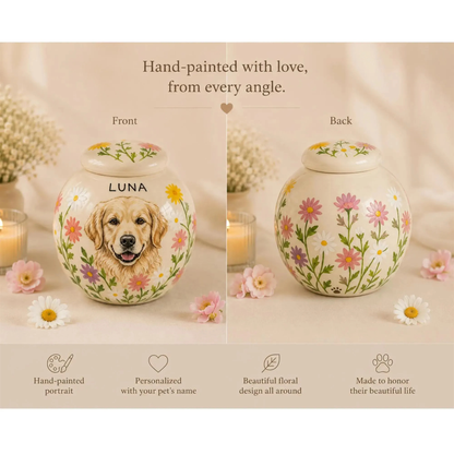 Hand-Painted Pet Portraint Urn | Personalized Ceramic Keepsake | LA200