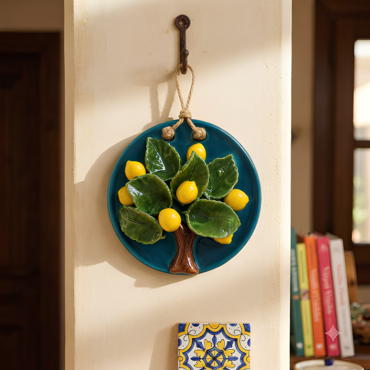 3D Ceramic Lemon Tree Wall Hanging Plaque, Handmade Mediterranean Kitchen Wall Decor • HX47