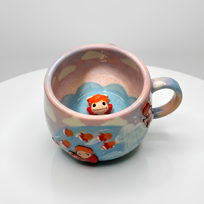 Studio Ghibli Ponyo & Sosuke 3D Handcrafted Ceramic Matcha Bowl and Whisk Holder Set • HX22