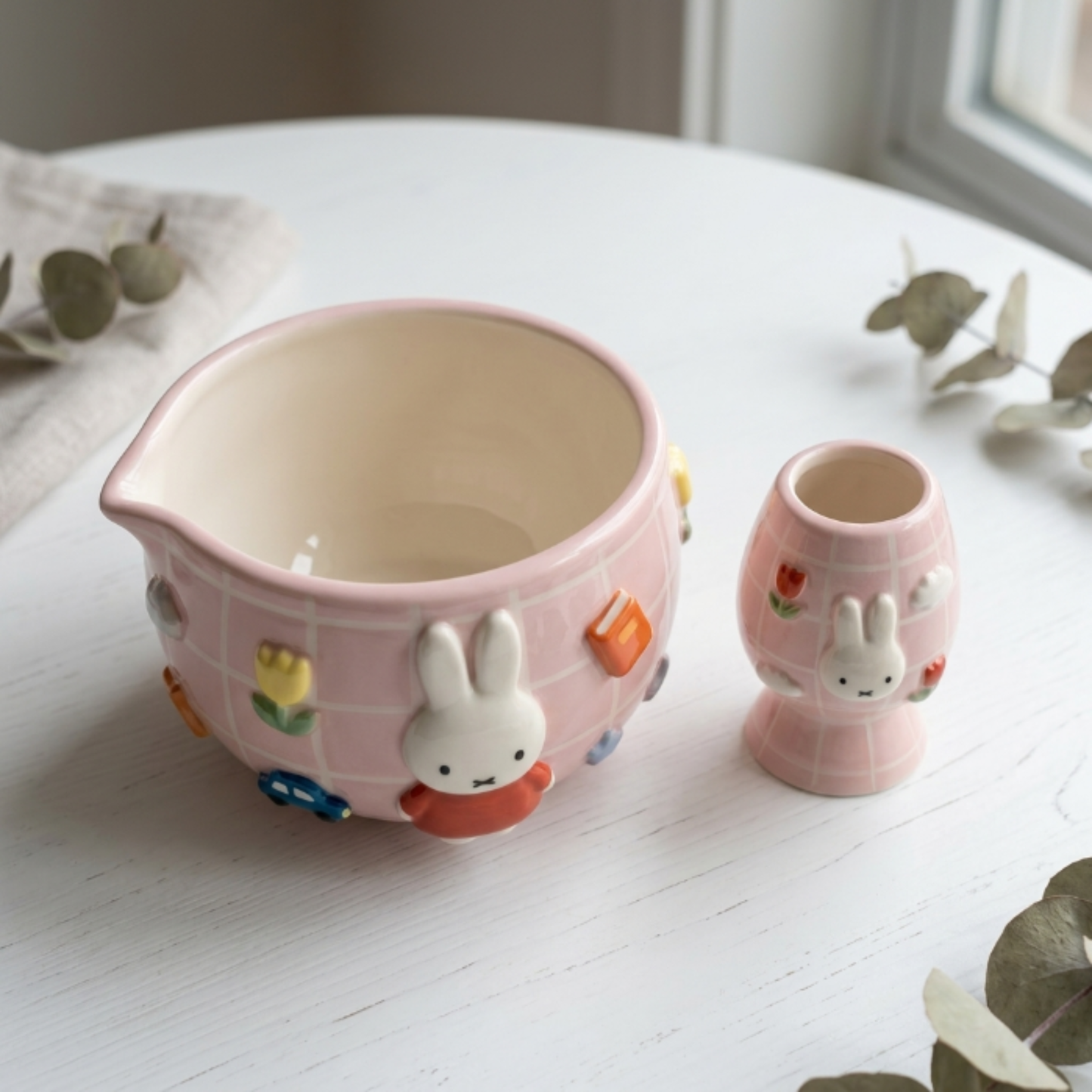 Checkered Miffy Matcha Bowl | Handmade Ceramic Chawan | LA024
