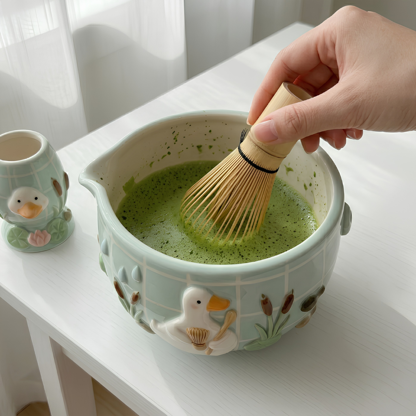 Green Frog Matcha Bowl | Handmade Ceramic Chawan | LA012