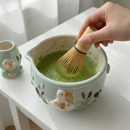 Green Frog Matcha Bowl | Handmade Ceramic Chawan | LA012