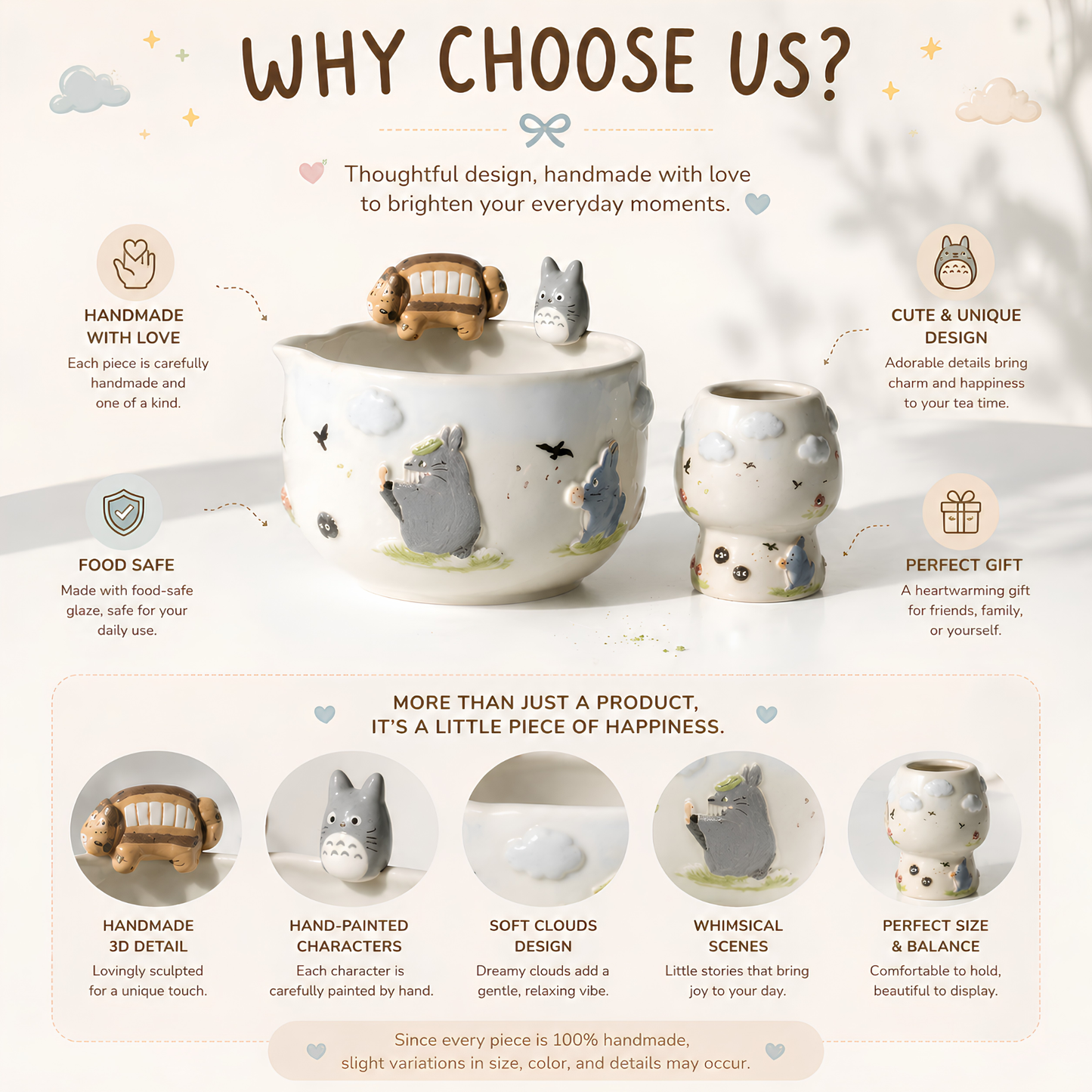Studio Ghibli Inspired Totoro & Catbus Matcha Set–Handcrafted Ceramic Tea Bowl • HX01