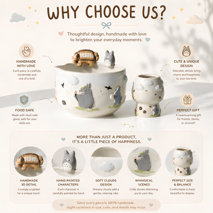 Studio Ghibli Inspired Totoro & Catbus Matcha Set–Handcrafted Ceramic Tea Bowl • HX01